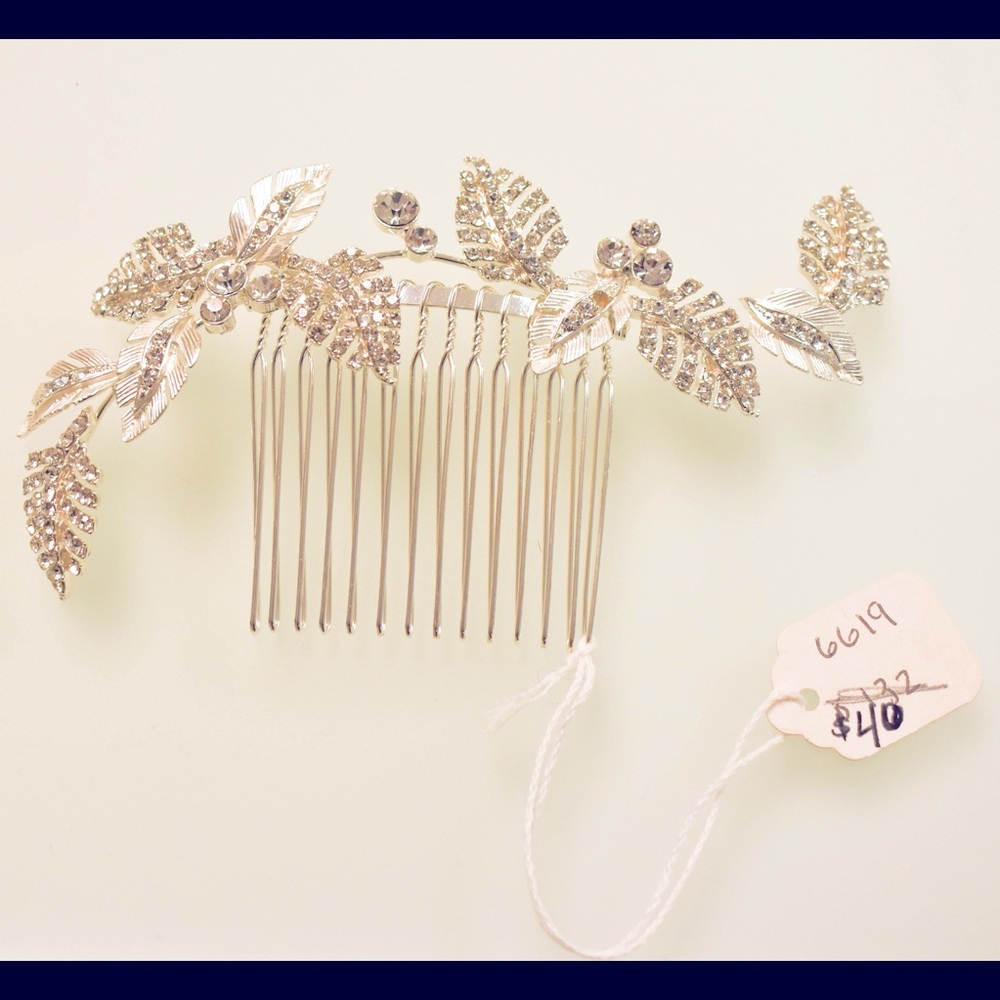 NWT-Bel Aire Bridal 6619 Rhinestone Leaf Hair Comb